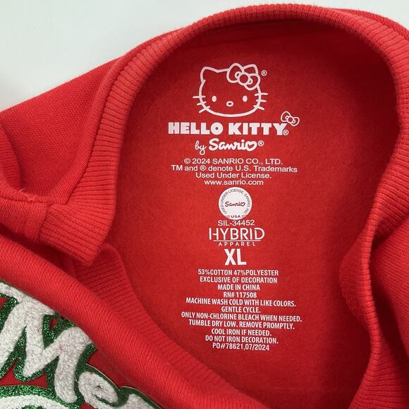 Hello Kitty Merry & Bright Christmas Crewneck Sweatshirt Red XL Kawaii Kidcore - Picture 4 of 8